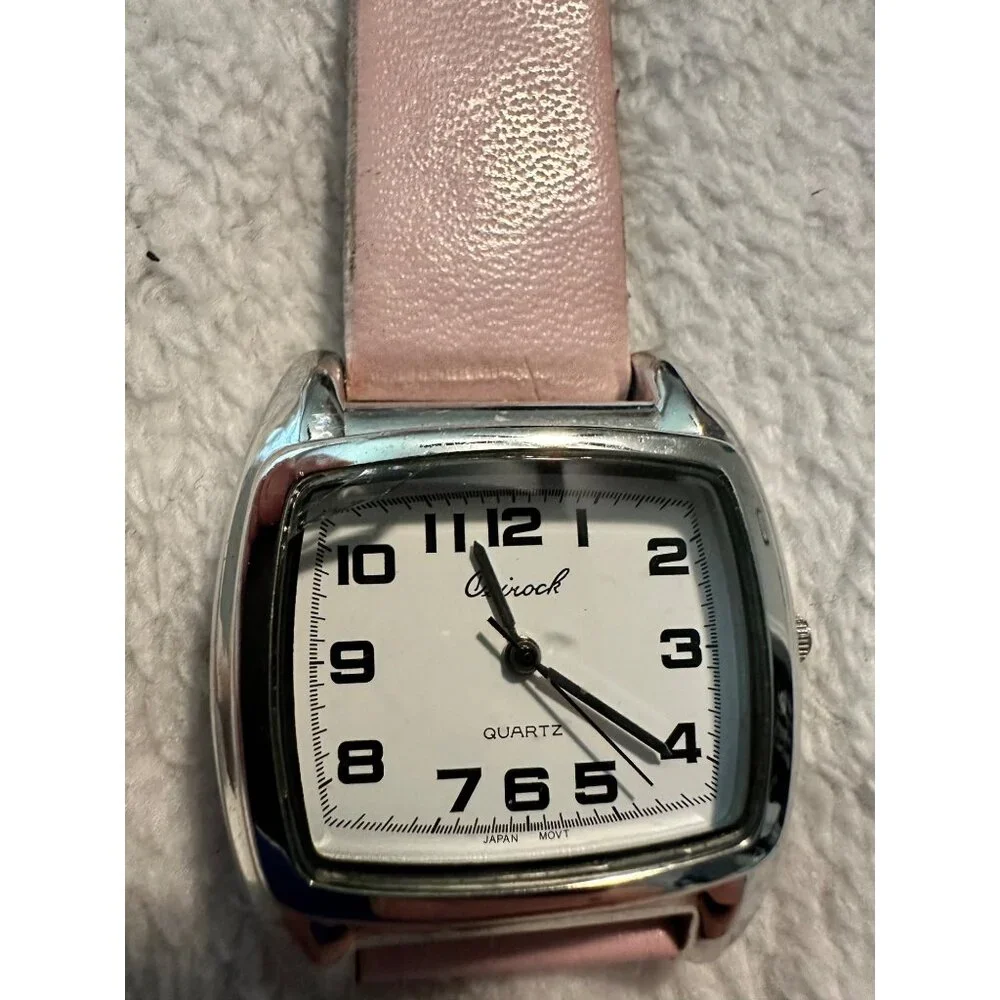 Osirock Vintage 1980s Square Watch Chrome Pink Faux Leather Strap Retro‎ Quartz
